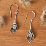 Cultured pearl dangle earrings, 'White Calla Lily' - Balinese Cultured Pearl Earrings Crafted of Sterling Silver