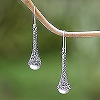 Aretes colgantes de perlas cultivadas - Pendientes Balineses Alargados de Plata 925 con Perla Cultivada