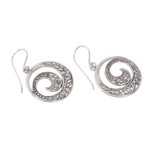 Sterling silver dangle earrings, 'Ferns in Moonlight' - Original Balinese Earrings Handcrafted of Sterling Silver