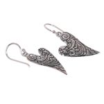 Sterling silver dangle earrings, 'Dove Wings' - Heart-Shaped Sterling Silver Dangle Earrings from Bali
