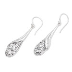 Sterling silver dangle earrings, 'Floating Peacock Feathers' - Hand Made Sterling Silver Feather Dangle Earrings Indonesia