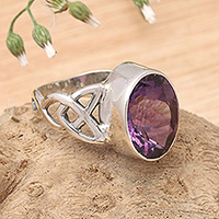 Amethyst cocktail ring, 'Lavender Moon' - Amethyst Sterling Silver Ring Handmade in Indonesia