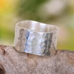 Sterling silver band ring, 'Shining Waves' - Wide Sterling Silver Band Ring from Indonesia
