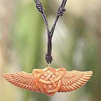 Bone pendant necklace, 'Celtic Wings'