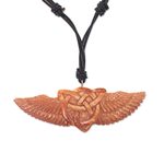Bone pendant necklace, 'Celtic Wings' - Hand Carved Cow Bone Celtic Pendant Leather Cord Necklace