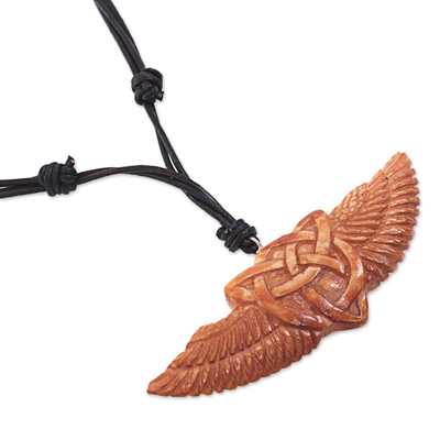 Halskette mit Knochenanhänger - Handgeschnitzte Halskette mit keltischem Anhänger aus Kuhknochen und Lederband