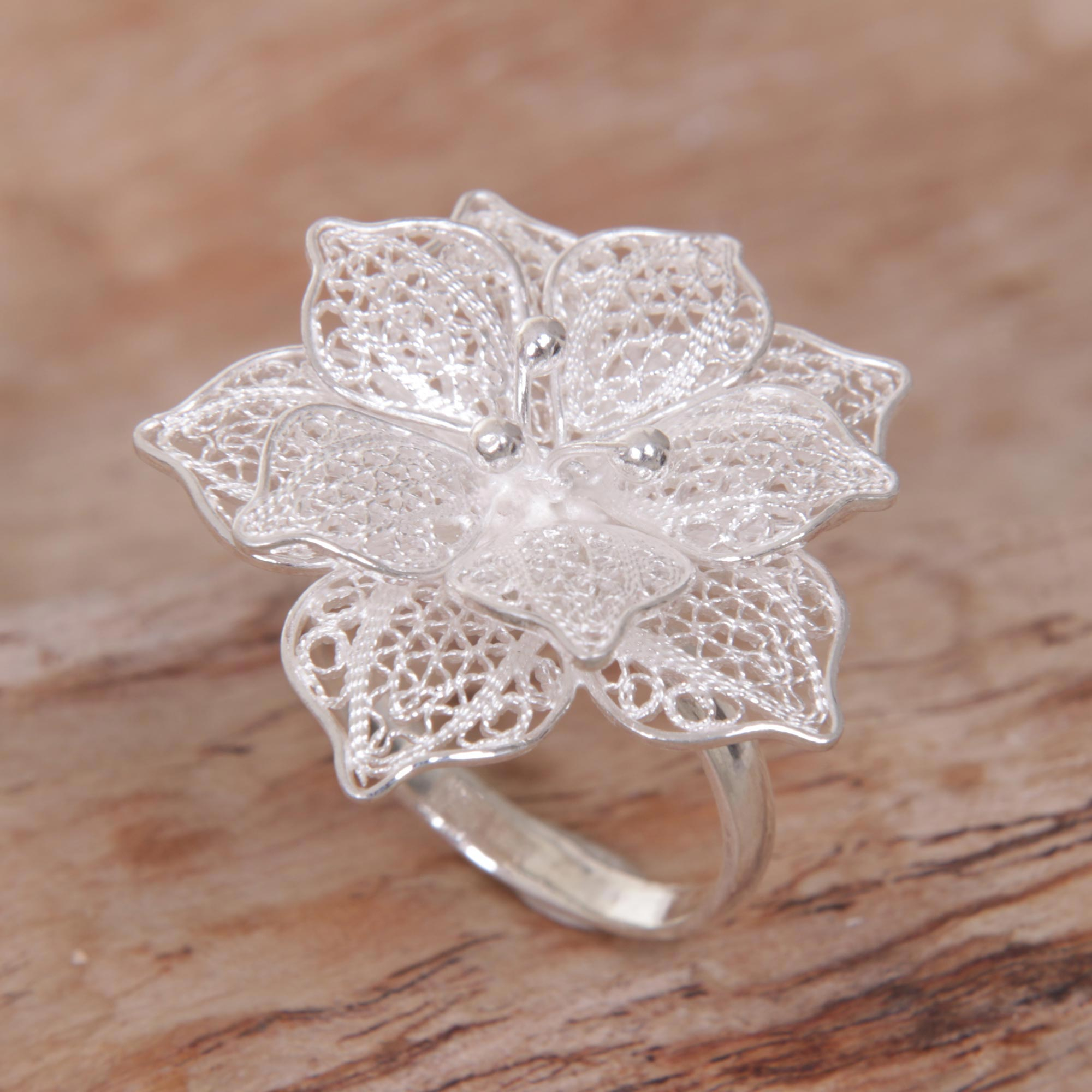 Kiva Store | Hand Made Sterling Silver Hibiscus Flower Cocktail Ring ...