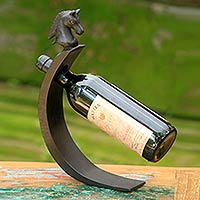 Featured review for Wood wine bottle holder, Black Balinese Pony