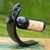 Wood bottle holder, 'Black Lizard' - Hand Crafted Wood Bottle Holder with Lizard from Indonesia (image 2) thumbail