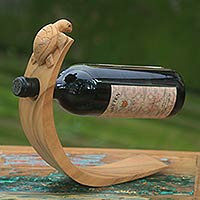 Wood wine bottle holder, Brown Balinese Turtle