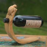 Wood wine bottle holder, 'Brown Balinese Turtle' - Balinese Sea Turtle Brown Wood Wine Bottle Holder