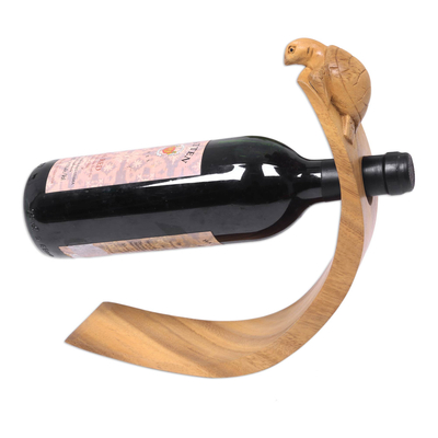 Portabotellas de madera para vino - Portabotellas de vino de madera marrón de tortuga marina balinesa