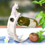 Wood bottle holder, 'White Horse' - Hand-Crafted White Wood Bottle Holder with Horse Motif