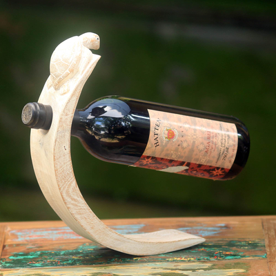 Weinflaschenhalter aus Holz - Flaschenhalter aus Holz mit weißem Finish und Schildkrötenmotiv