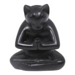 Wood sculpture, 'Black Cat Prayer' - Black Cat Praying in a Yoga Pose Signed Wood Sculpture