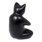 Wood sculpture, 'Black Cat Prayer' - Black Cat Praying in a Yoga Pose Signed Wood Sculpture