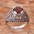 Garnet cocktail ring, 'Starling Romance' - Handcrafted Balinese Bird Theme Silver and Garnet Ring (image 2) thumbail
