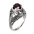 Garnet cocktail ring, 'Starling Romance' - Handcrafted Balinese Bird Theme Silver and Garnet Ring (image 2c) thumbail