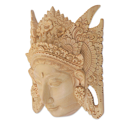 Wood mask, 'Layonsari' - Hand Carved Wood Mask of Layonsari Floral from Indonesia