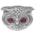 Garnet cocktail ring, 'Owl Eyes' - Handmade Balinese Sterling Silver Owl Ring with Garnet Eyes