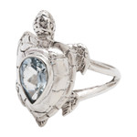 Blue topaz cocktail ring, 'Turtle Empathy' - 925 Sterling Silver Animal Theme Turtle Ring with Blue Topaz