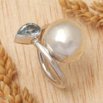 Blue topaz wrap ring, 'Moonlight Teardrop' - Sterling Silver Blue Topaz Wrap Ring from Indonesia