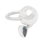 Blue topaz wrap ring, 'Moonlight Teardrop' - Sterling Silver Blue Topaz Wrap Ring from Indonesia