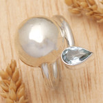 Blue topaz wrap ring, 'Moonlight Teardrop' - Sterling Silver Blue Topaz Wrap Ring from Indonesia