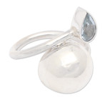 Blue topaz wrap ring, 'Moonlight Teardrop' - Sterling Silver Blue Topaz Wrap Ring from Indonesia