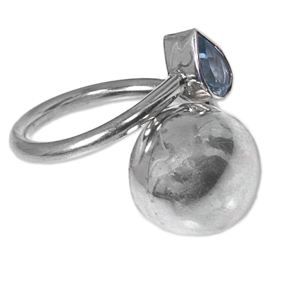 Blue topaz wrap ring, 'Moonlight Teardrop' - Sterling Silver Blue Topaz Wrap Ring from Indonesia