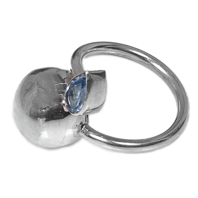 Blue topaz wrap ring, 'Moonlight Teardrop' - Sterling Silver Blue Topaz Wrap Ring from Indonesia