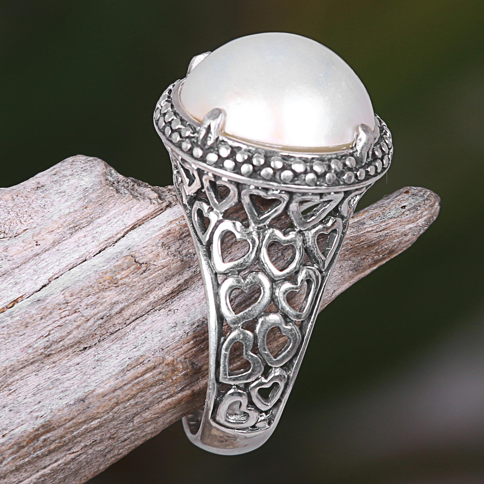 Mother Pearl Ring for Men in Silver