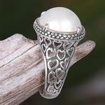 Cultured pearl cocktail ring, 'Glowing Moon' - Hand Made Cultured Pearl Cocktail Ring from Indonesia