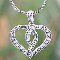 Sterling silver pendant necklace, 'Unity of the Heart' - Romantic Balinese Heart Necklace Crafted of Sterling Silver