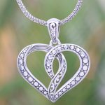Sterling silver pendant necklace, 'Unity of the Heart' - Romantic Balinese Heart Necklace Crafted of Sterling Silver