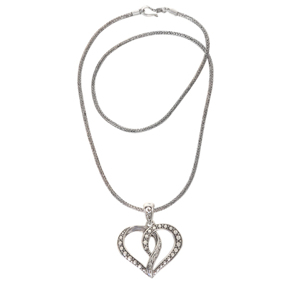 Sterling silver pendant necklace, 'Unity of the Heart' - Romantic Balinese Heart Necklace Crafted of Sterling Silver
