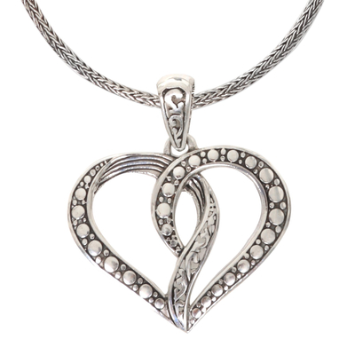Sterling silver pendant necklace, 'Unity of the Heart' - Romantic Balinese Heart Necklace Crafted of Sterling Silver