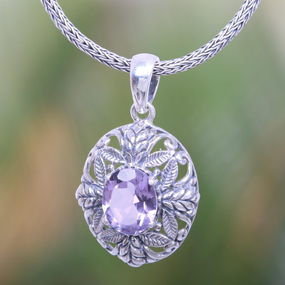Amethyst pendant necklace, 'Crystalline Orchid' - Balinese Amethyst Necklace Handcrafted of Sterling Silver