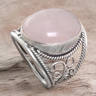 Rose quartz cocktail ring, Pink Moon