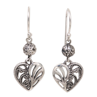 Sterling Silver Dangle Earrings Heart Shape from Indonesia