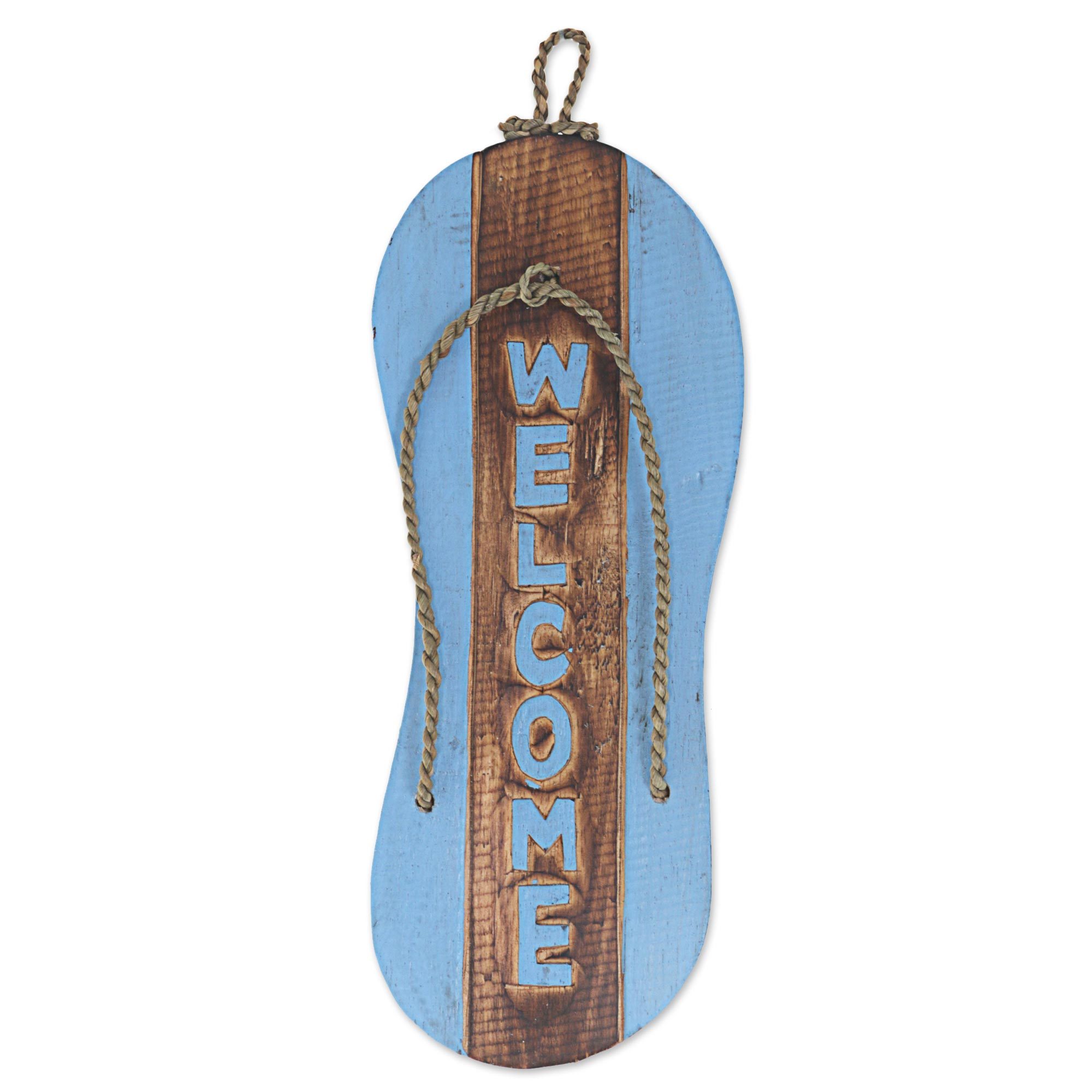 Painted Wood Welcome Sandal Wall Hanging from Bali - Welcome Sandal