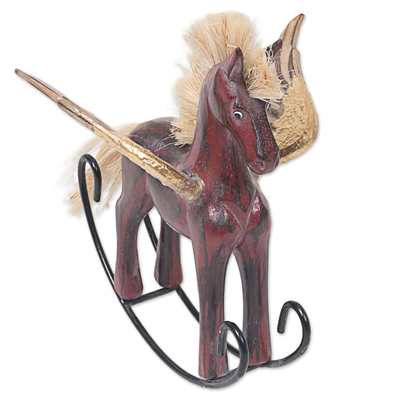 Escultura de madera - Escultura de caballo balancín rojo hecha a mano de Indonesia