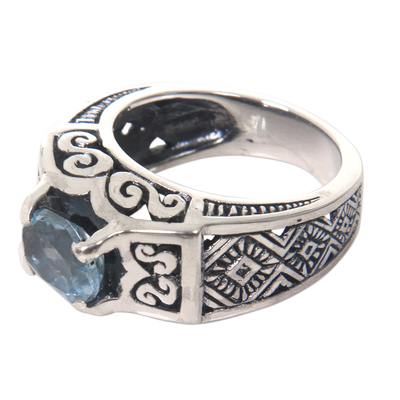 Blue topaz cocktail ring, 'Noble Princess' - Blue Topaz Ring Crafted in Bali of Sterling Silver