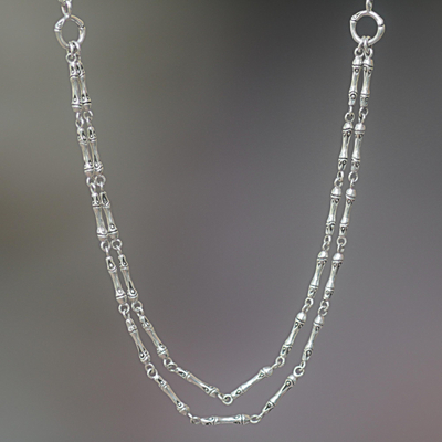 Sterling silver necklace, 'Bamboo Stalks' - Hand Made Sterling Silver Bamboo Theme Necklace