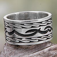 Sterling silver band ring, 'Kuta Wave'