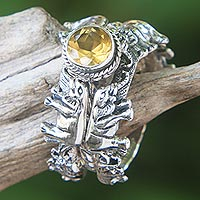 Citrine and sterling silver stacking rings, 'Elephant Shrine' (set of 3) - Citrine and Silver Stacking Rings (Set of 3) from Indonesia