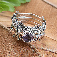 Amethyst and sterling silver stacking rings, 'Elephant Shrine' (set of 3)