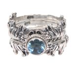 Blue topaz and sterling silver stacking rings, 'Elephant Shrine' - Blue Topaz and Silver Stacking Rings (Set of 3) Indonesia