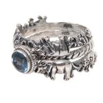 Blue topaz and sterling silver stacking rings, 'Elephant Shrine' - Blue Topaz and Silver Stacking Rings (Set of 3) Indonesia