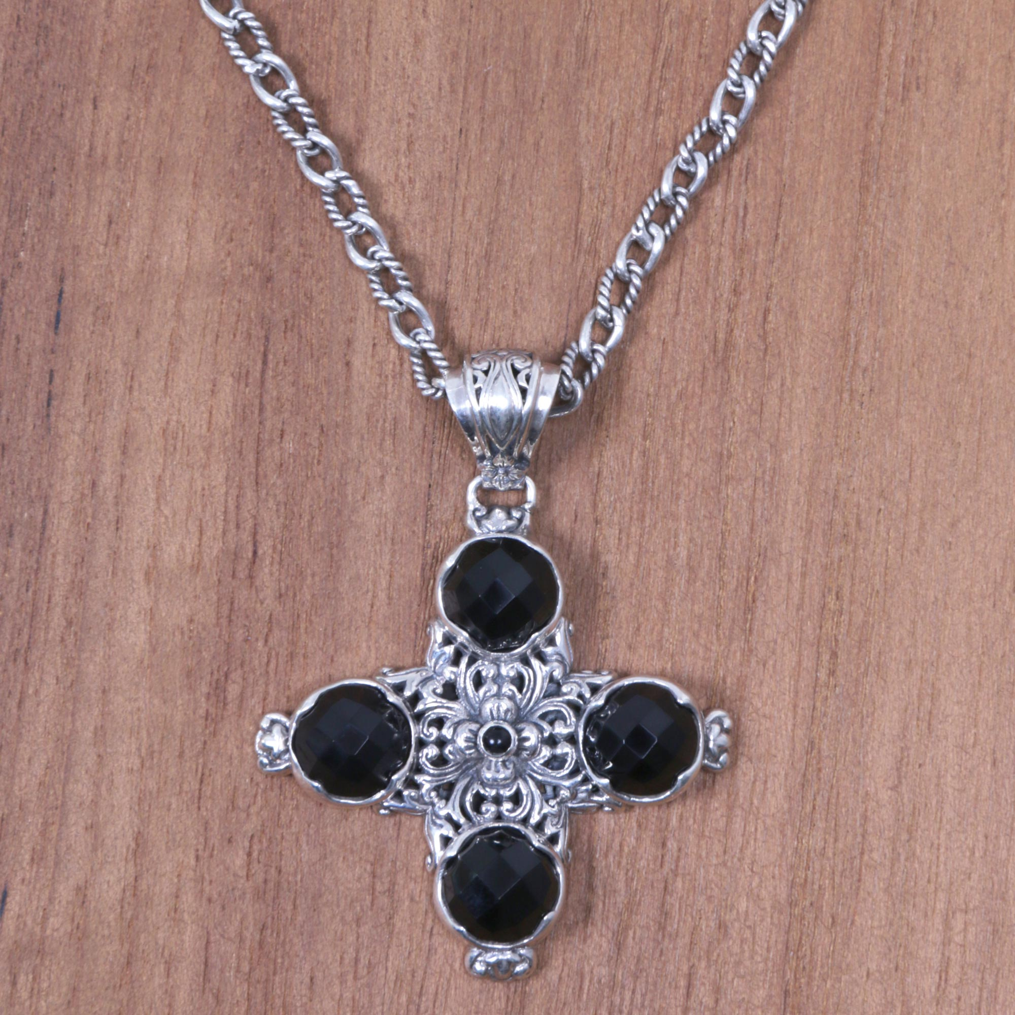 Brightt Dangle Style Black Onyx Cross .925 Sterling Silver Earrings 